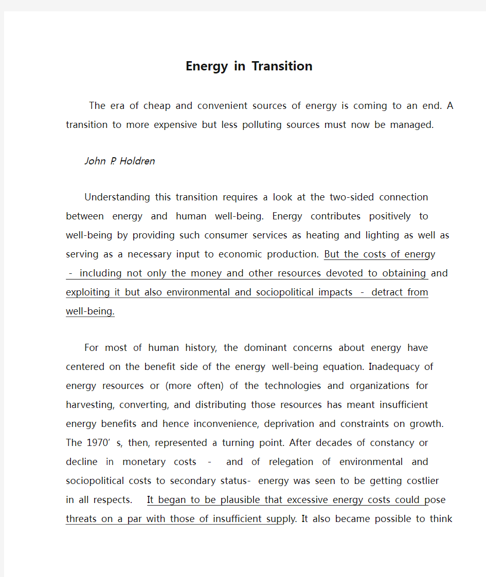 Paper Two：Energy in Transition