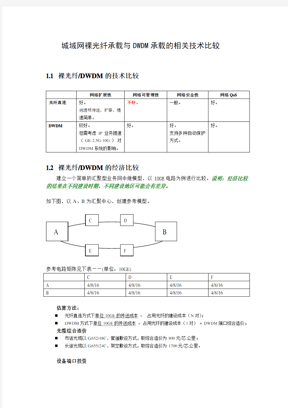 裸光纤与DWDM技术比较