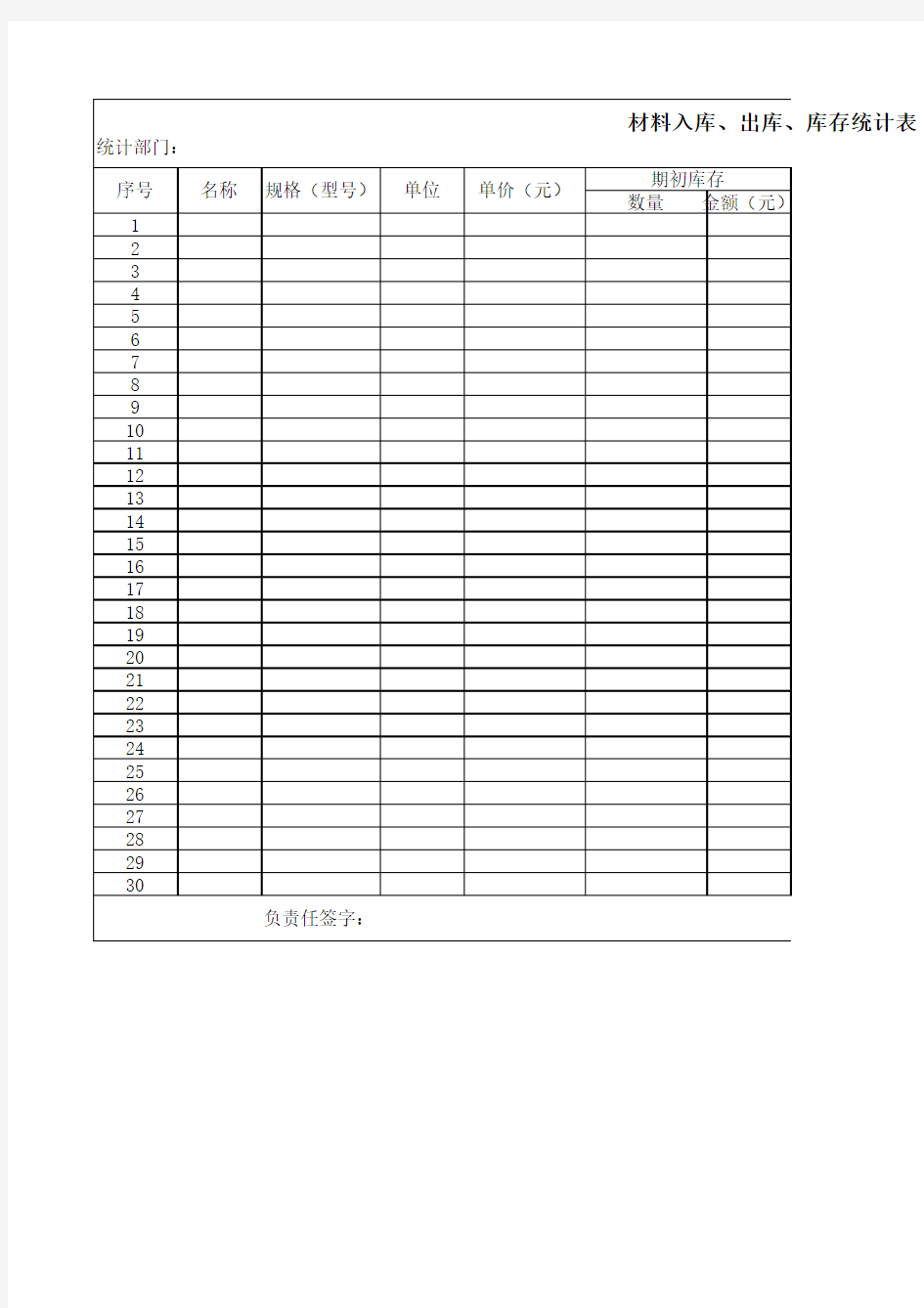 材料入库、出库、库存统计表