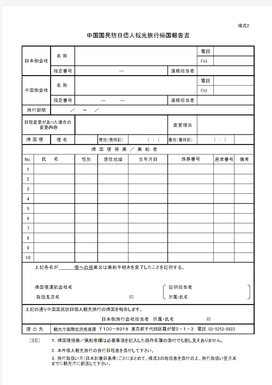 中国国民访日个人观光旅行归国报告书