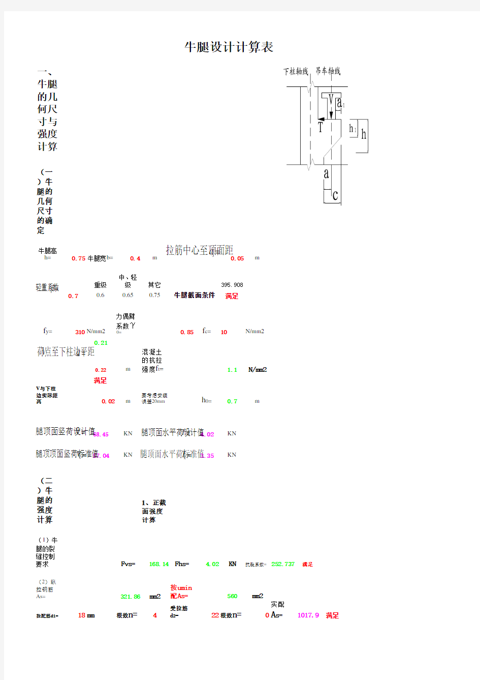 牛腿计算表