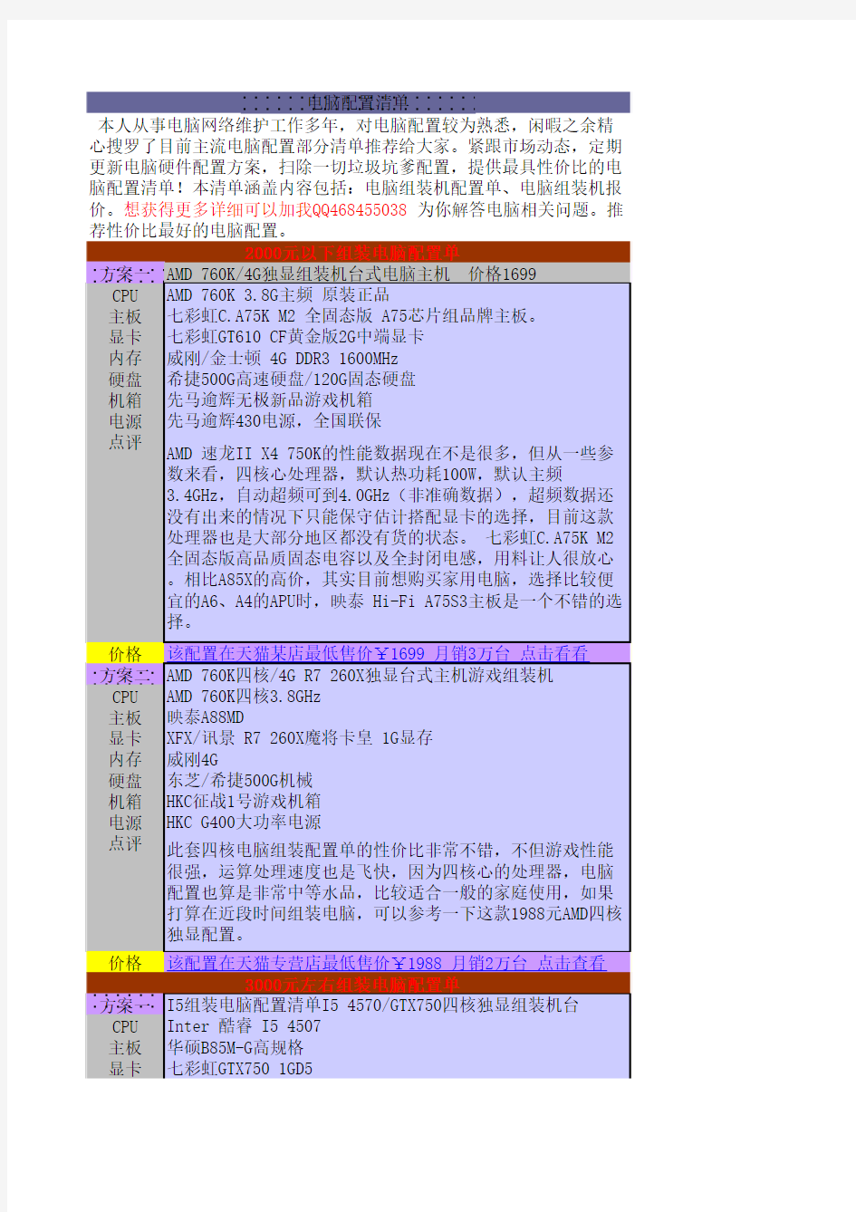 高端电脑配置清单