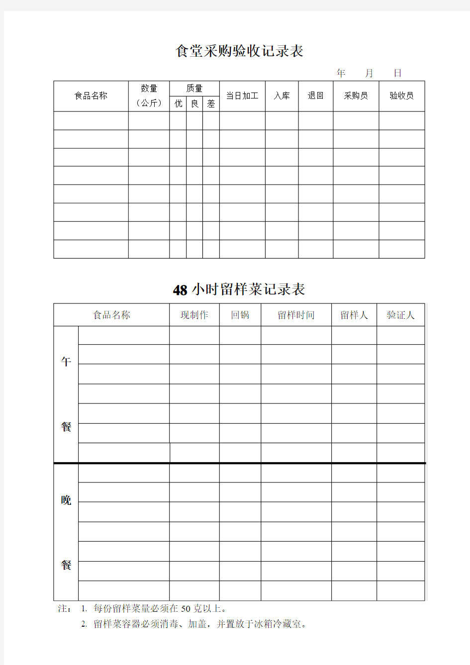 食堂采购验收记录表