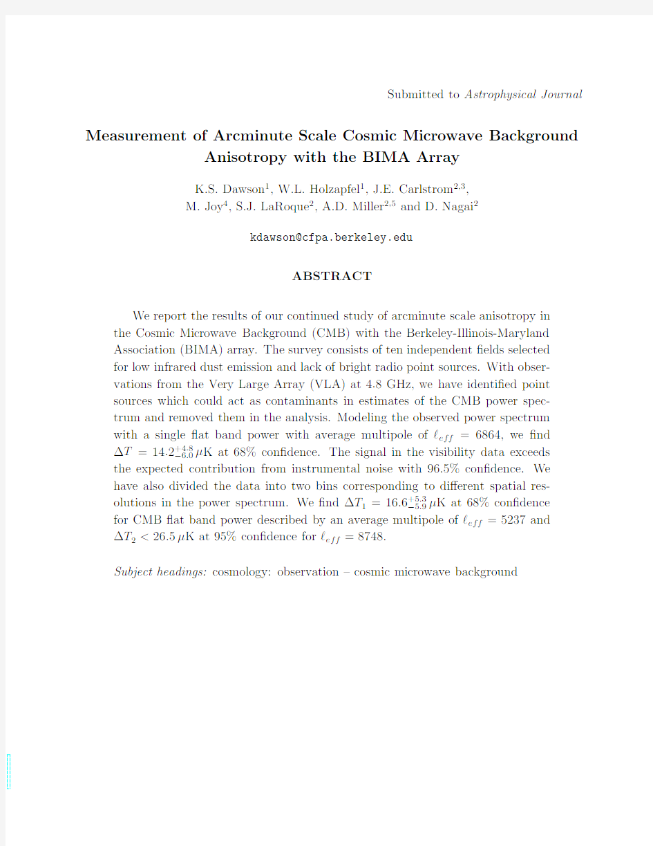 Measurement of Arcminute Scale Anisotropy with the BIMA Array
