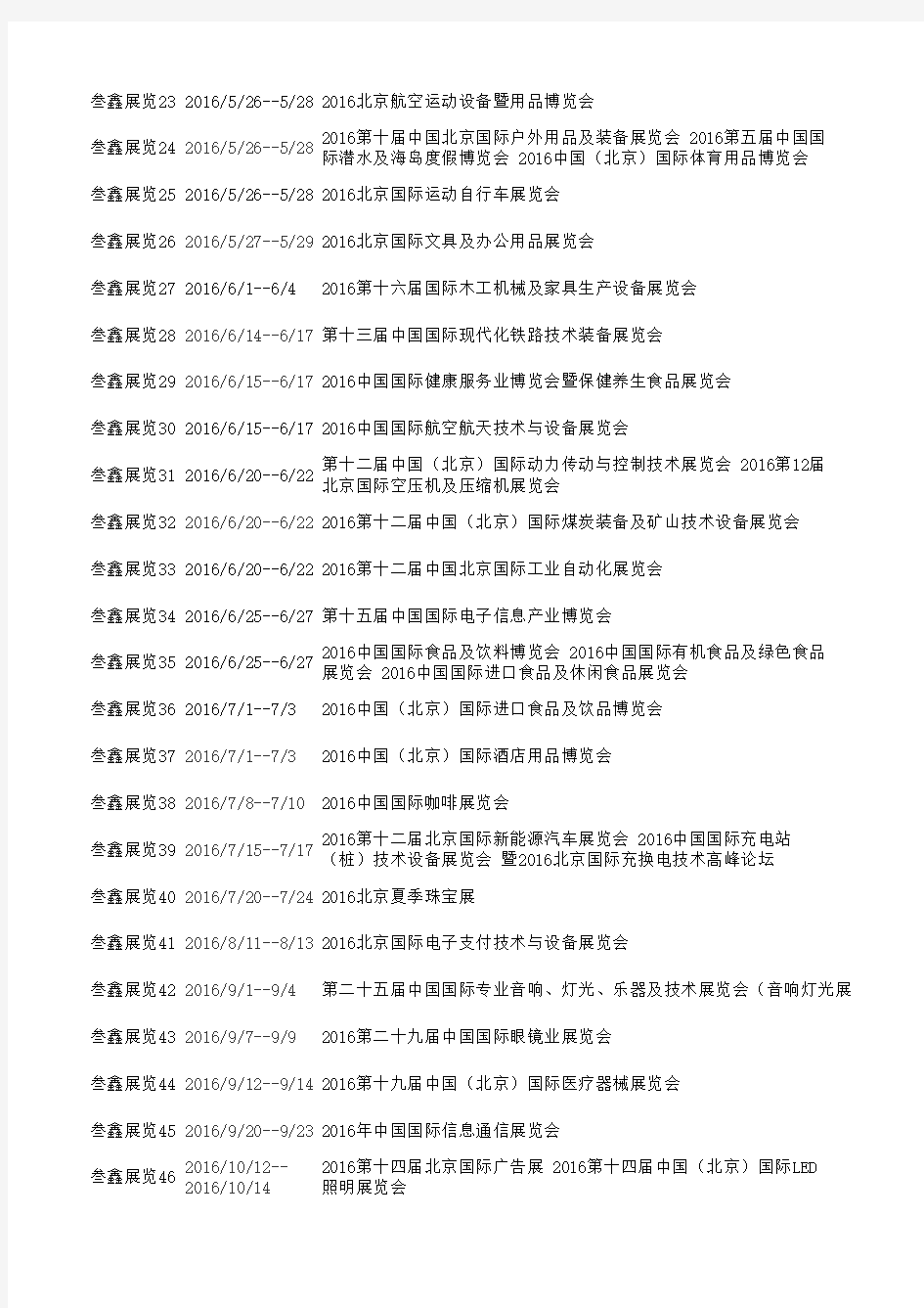 2016年北京最新中国国际展览中心展会排期表