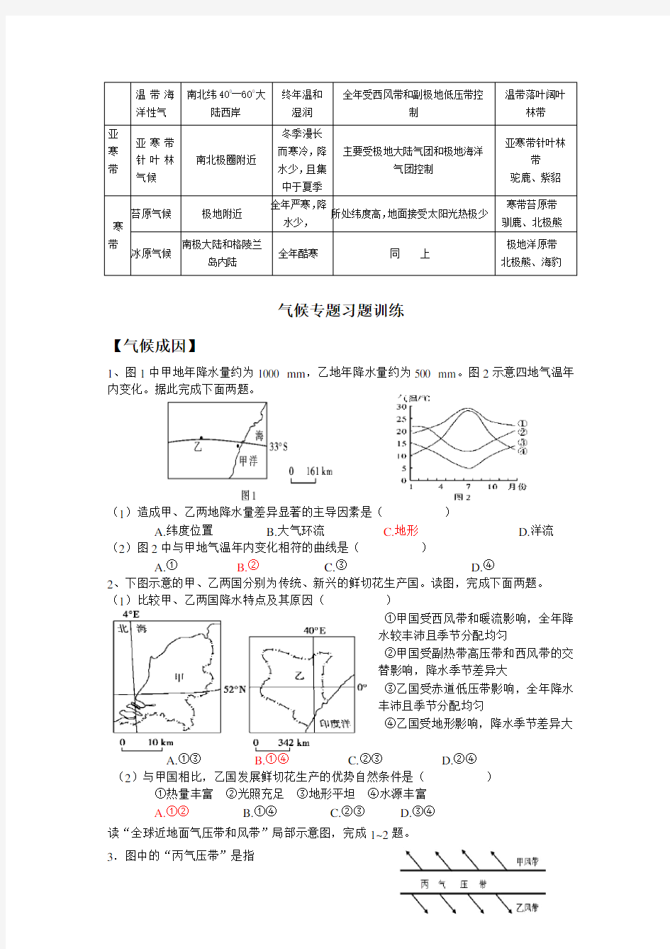 世界气候类型特点和分布