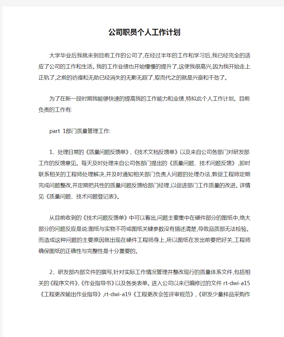 公司职员个人工作计划 