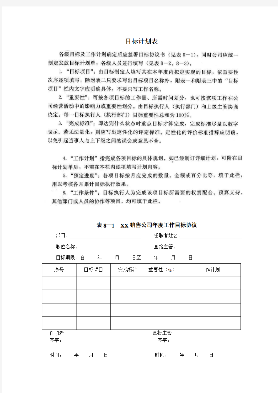 公司年度目标计划表