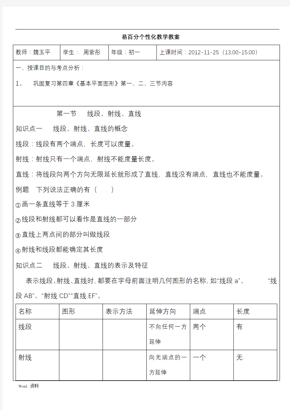 初一数学《基本平面图形》整理复习