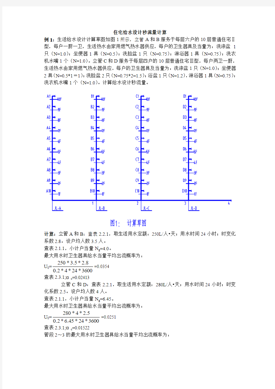 给水设计秒流量计算举例