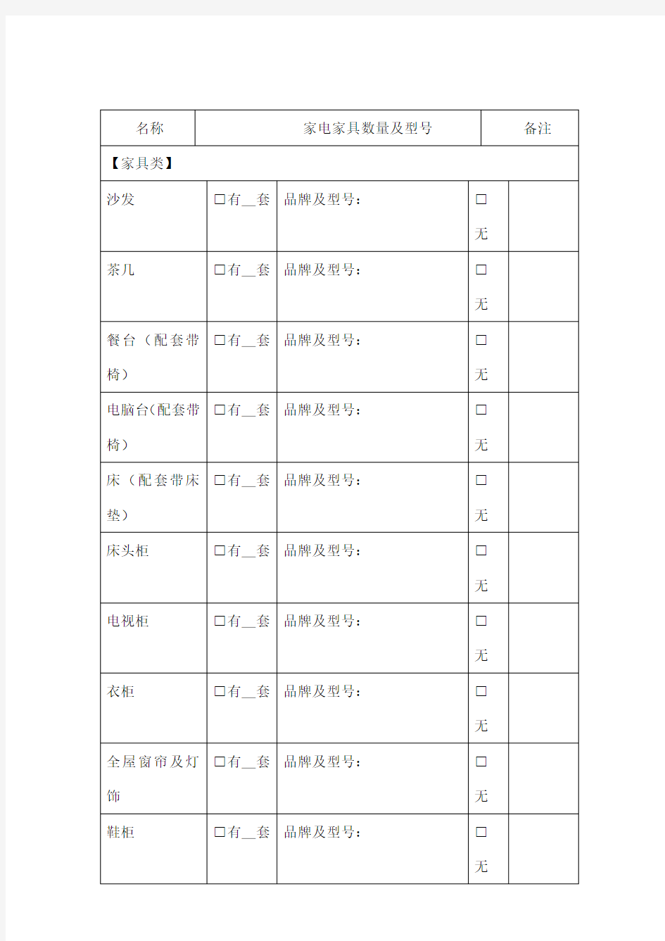 家电家私清单