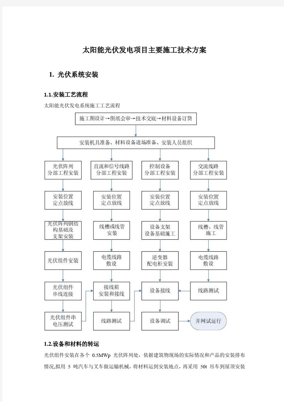 太阳能光伏发电项目主要施工技术方案