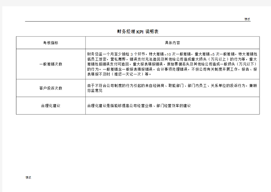 财务部各岗位绩效考核KPI指标大全(DOC-44页)-【最终版】