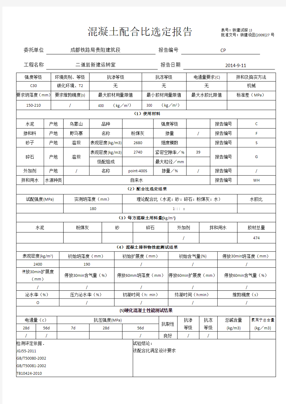 c30混凝土配合比报告