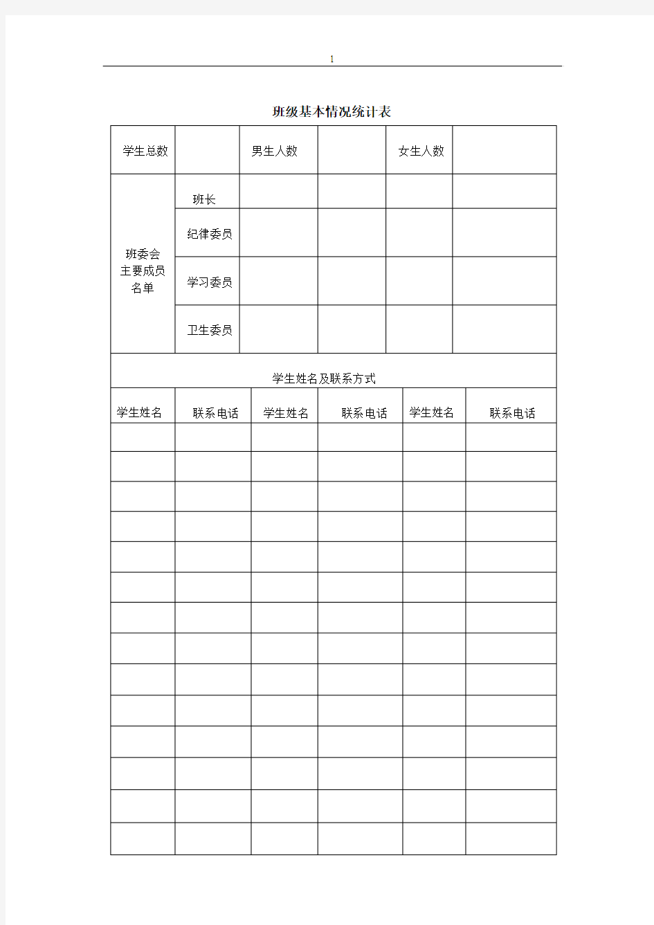 班级基本情况统计表