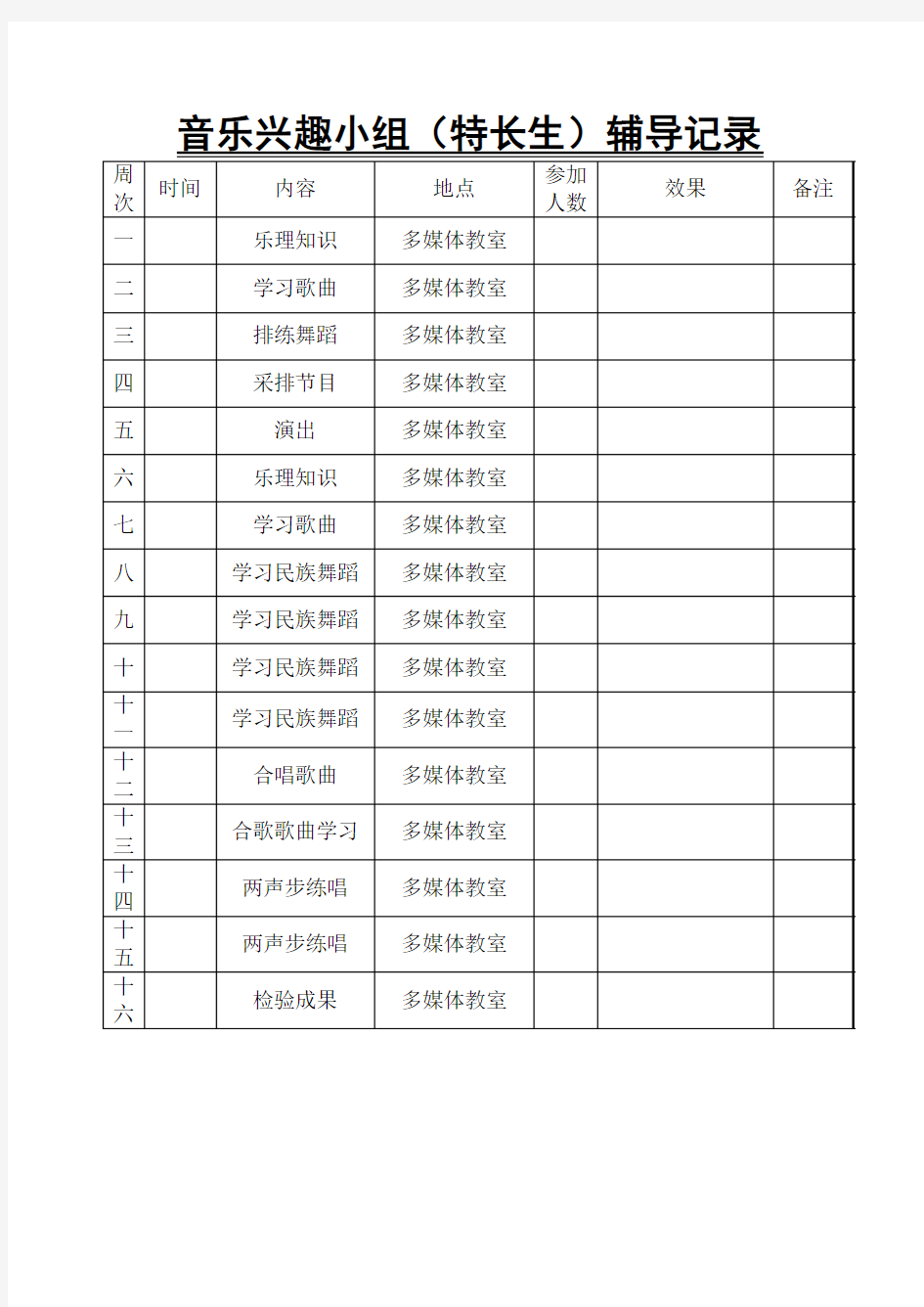 音乐特长生辅导计划