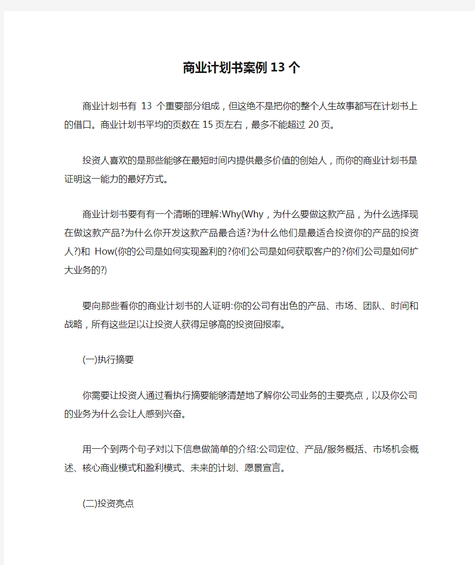 商业计划书案例13个