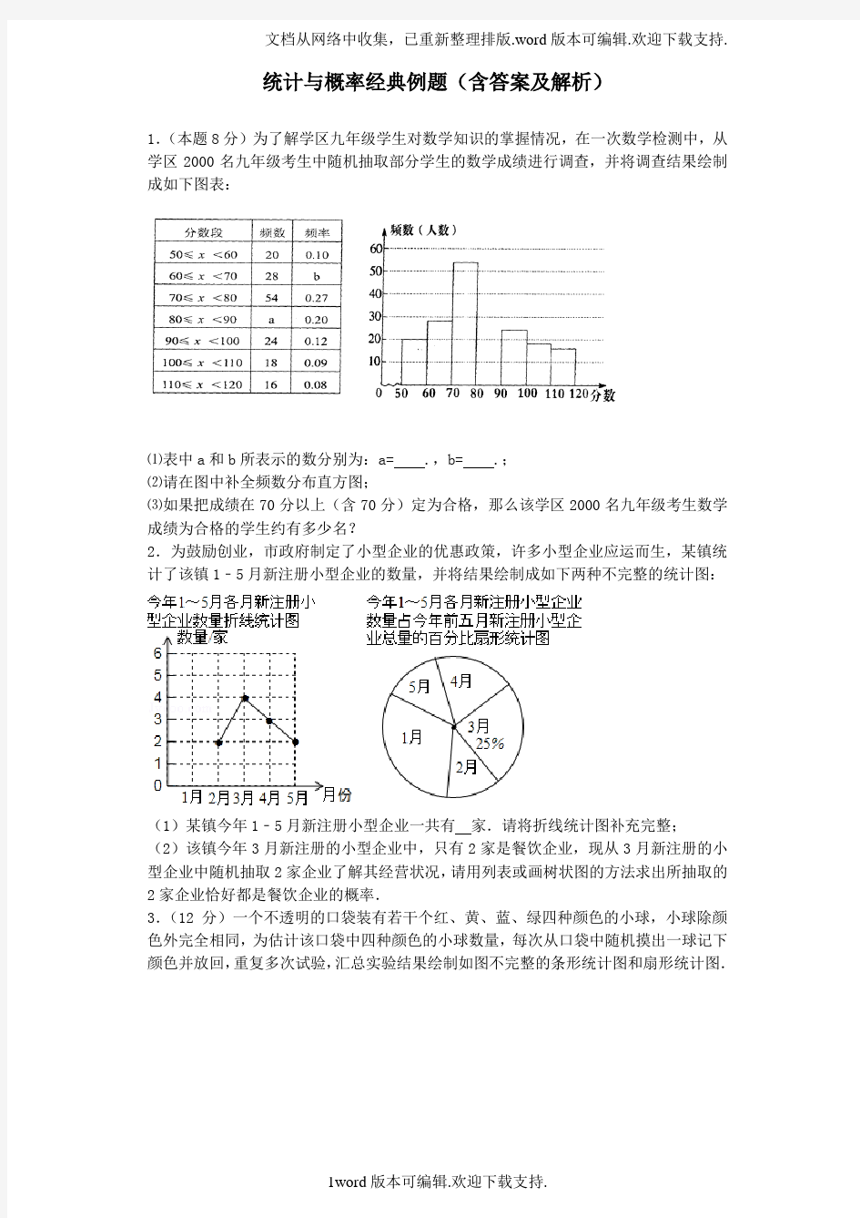 统计与概率经典例题含答案和解析