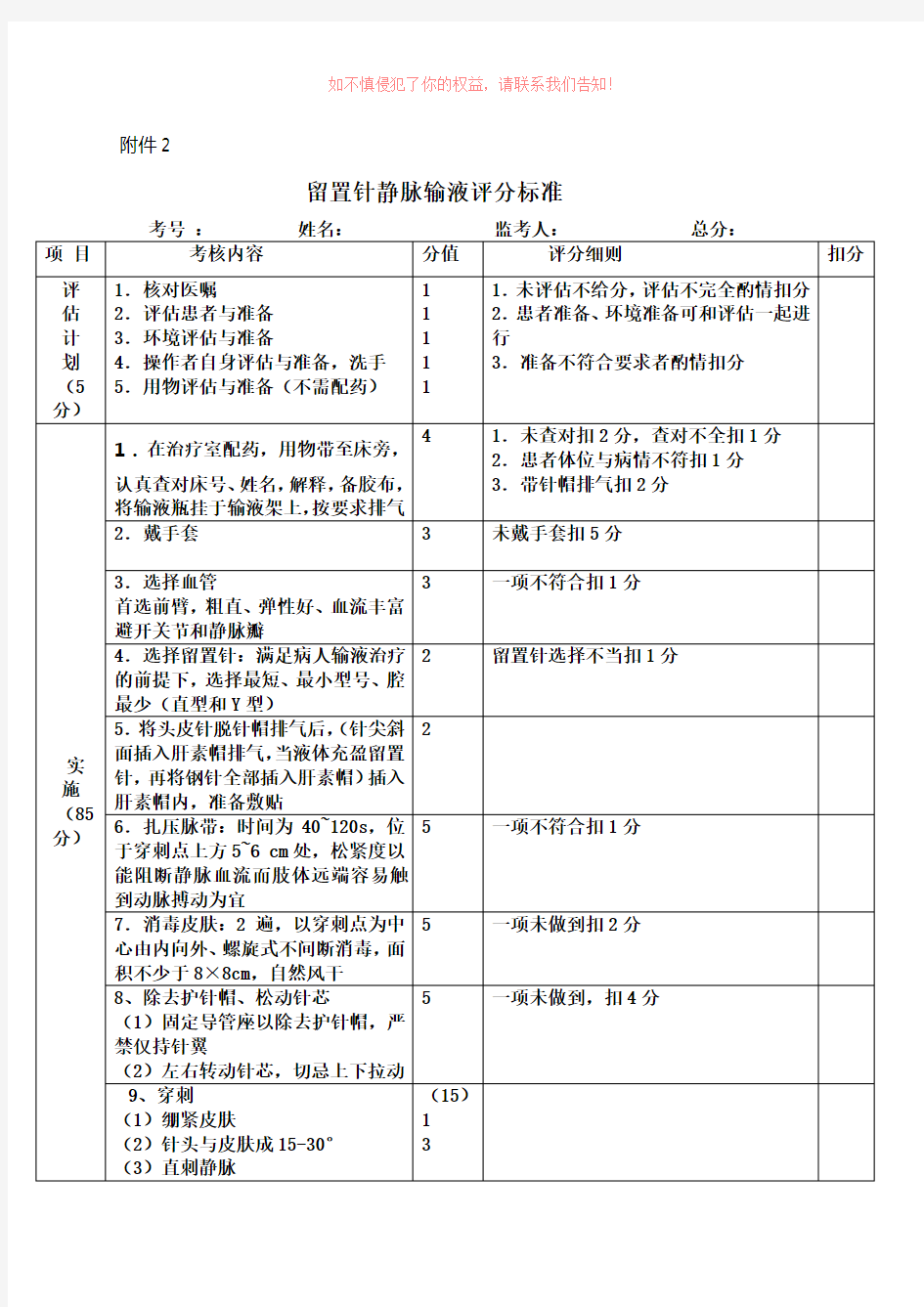 静脉留置针操作标准步骤参考模板