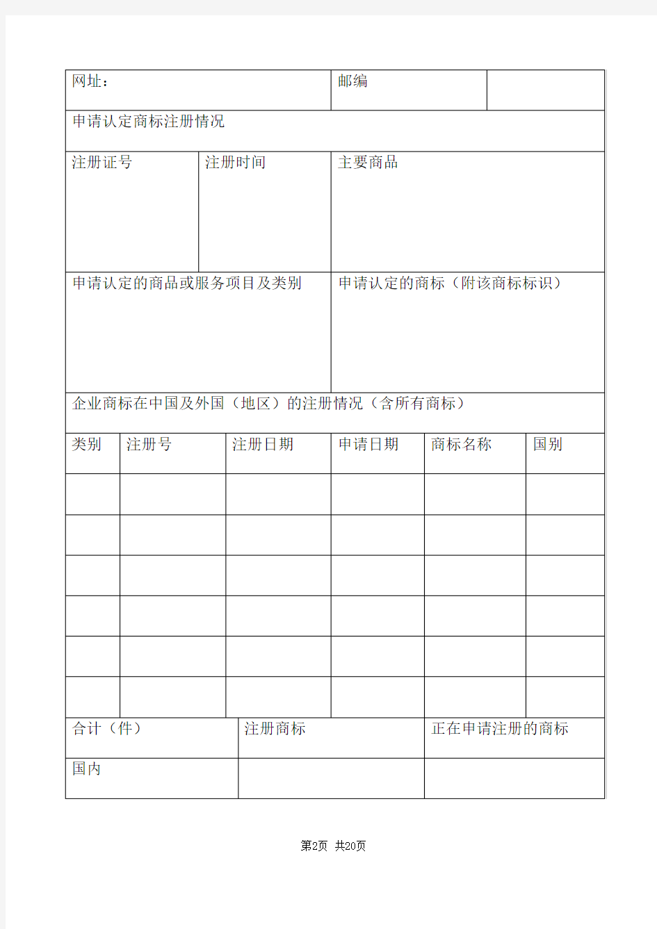 驰名商标认定申请表两篇