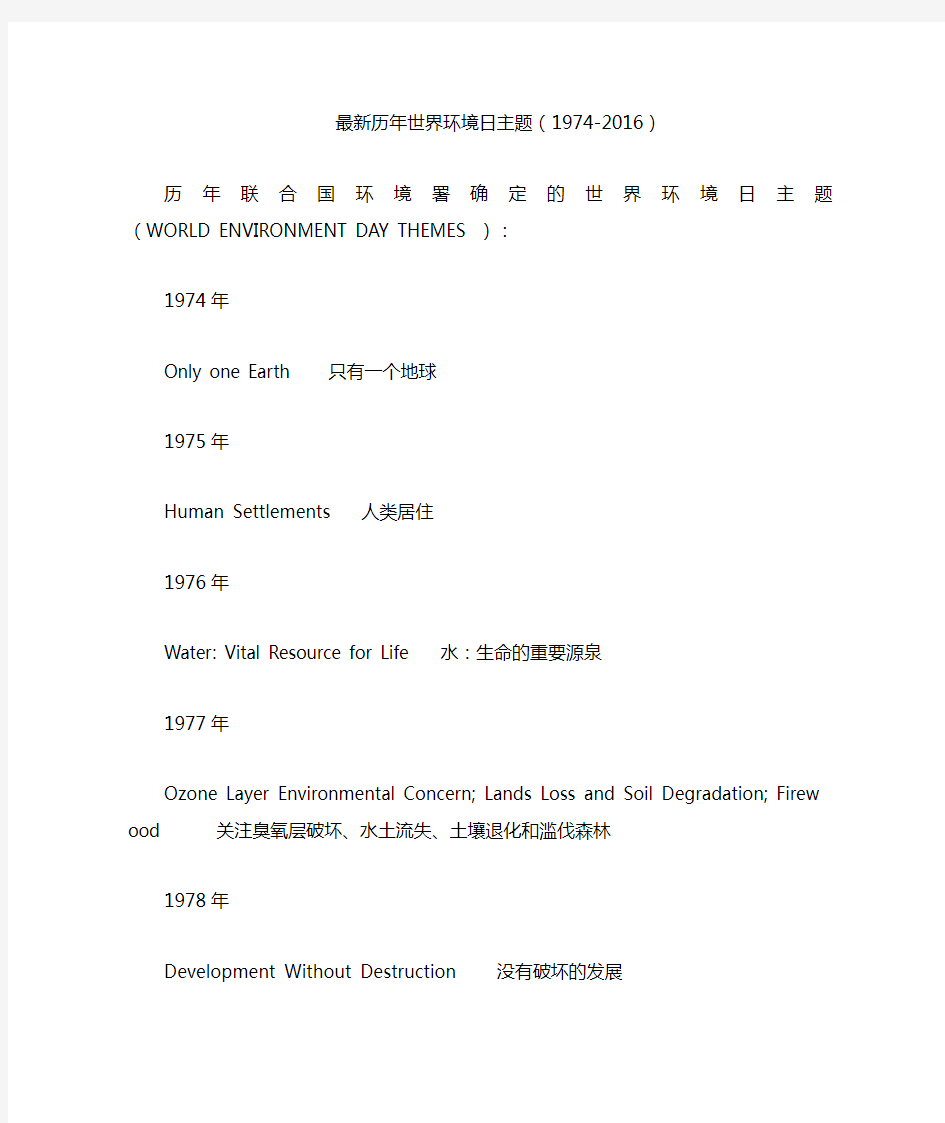 最新历年世界环境日主题及中国环境主题-更新至2019年