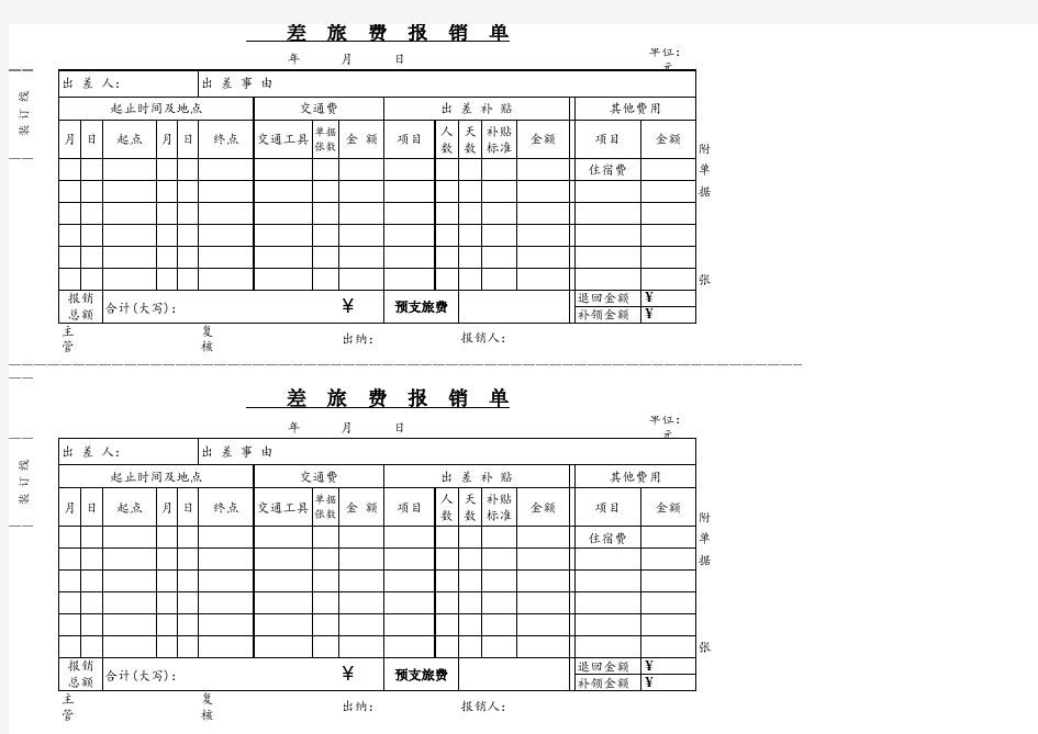 出差差旅费报销单