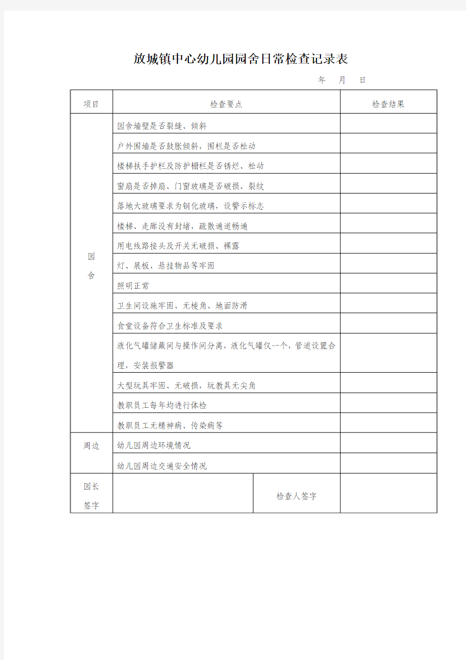 幼儿园园舍检查记录表 - 用于合并