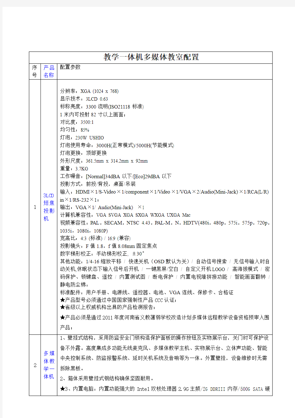 教学一体机多媒体教室配置