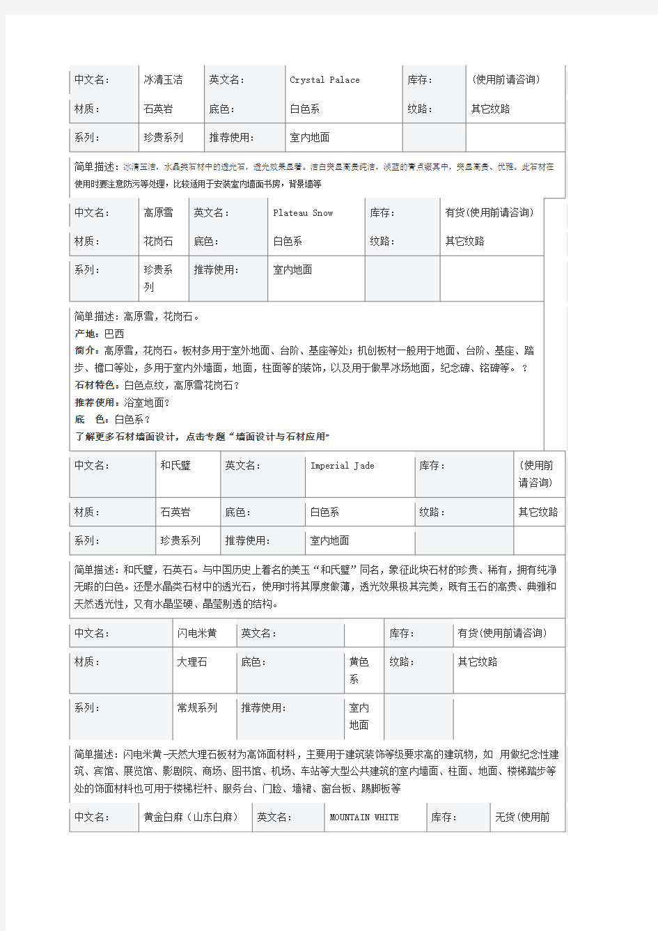 石材名称及图片