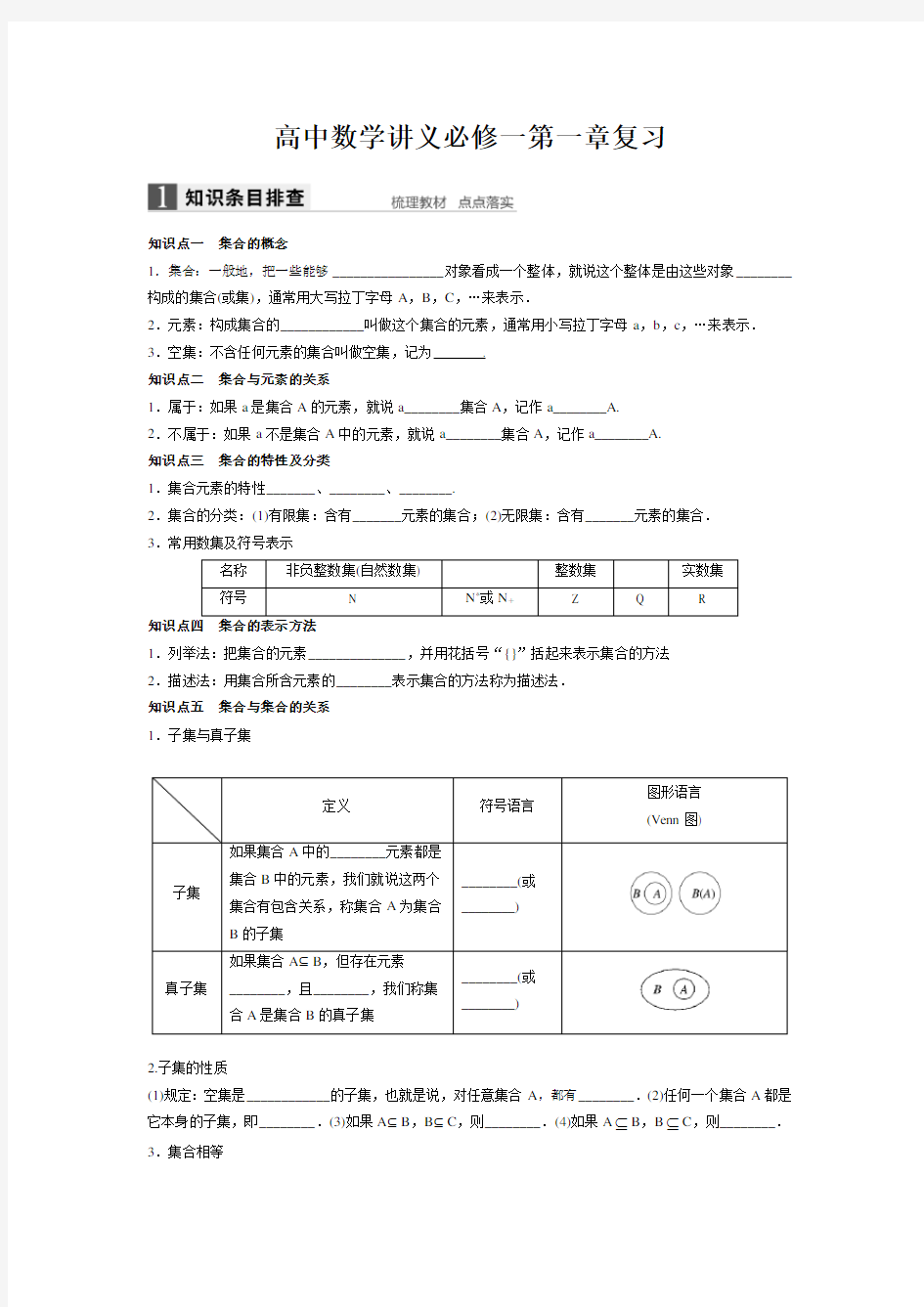 高中数学必修1知识点总结及题型