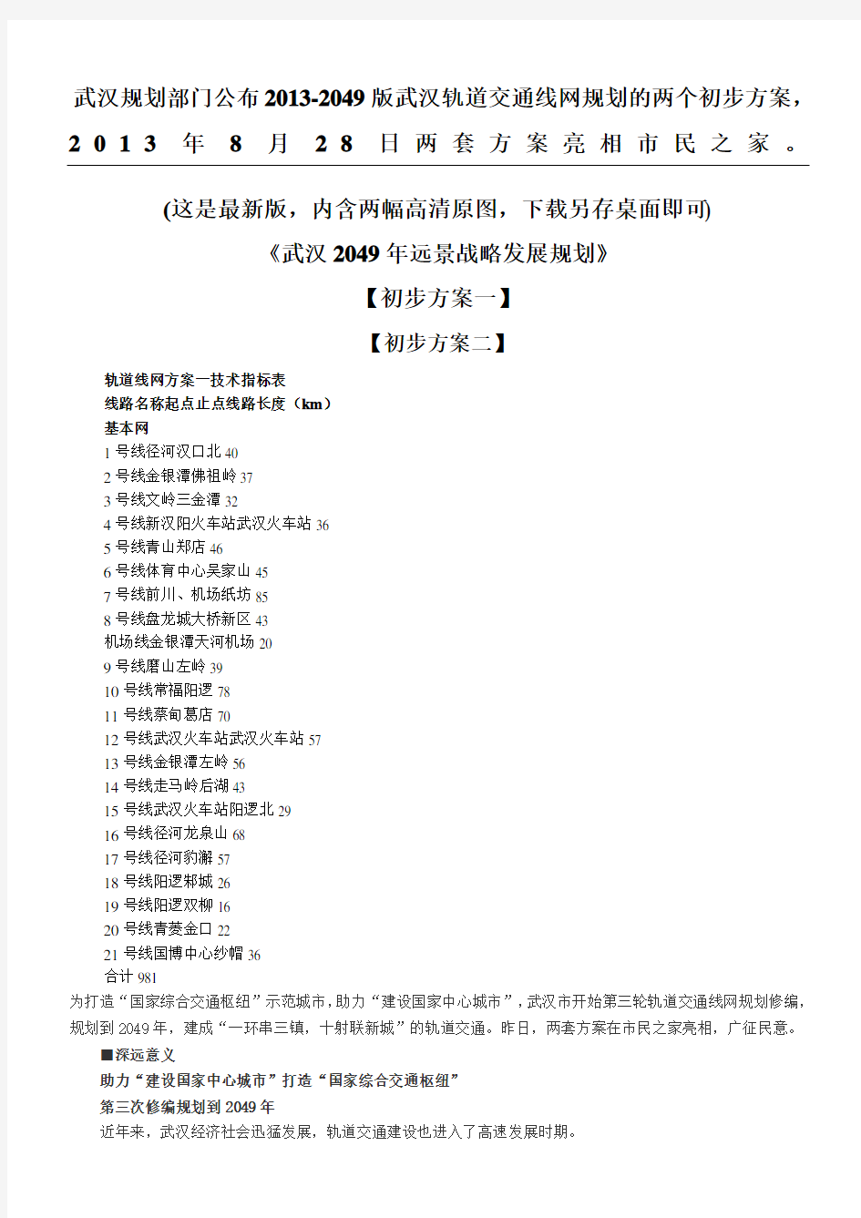 2013-2049武汉地铁武汉轨道交通线网规划两方案【高清原图】【最新版】