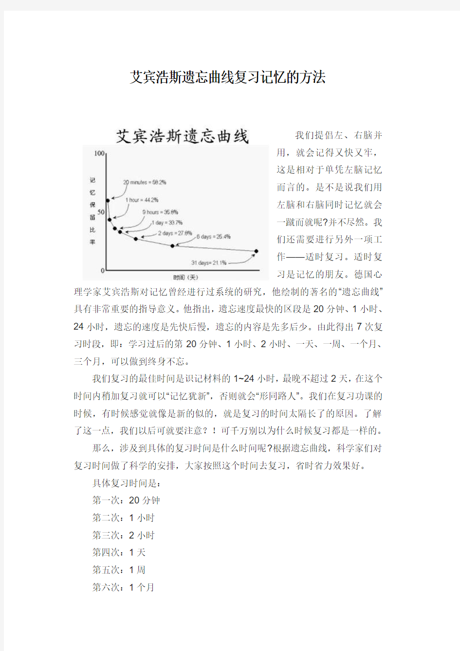 艾宾浩斯遗忘曲线复习记忆的方法