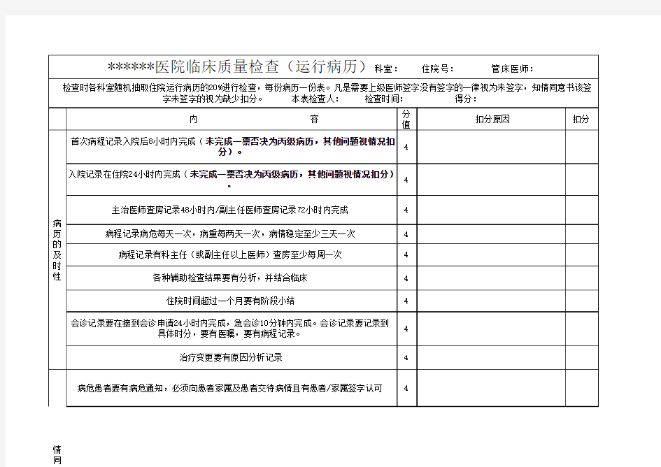 运行病历检查表(新)