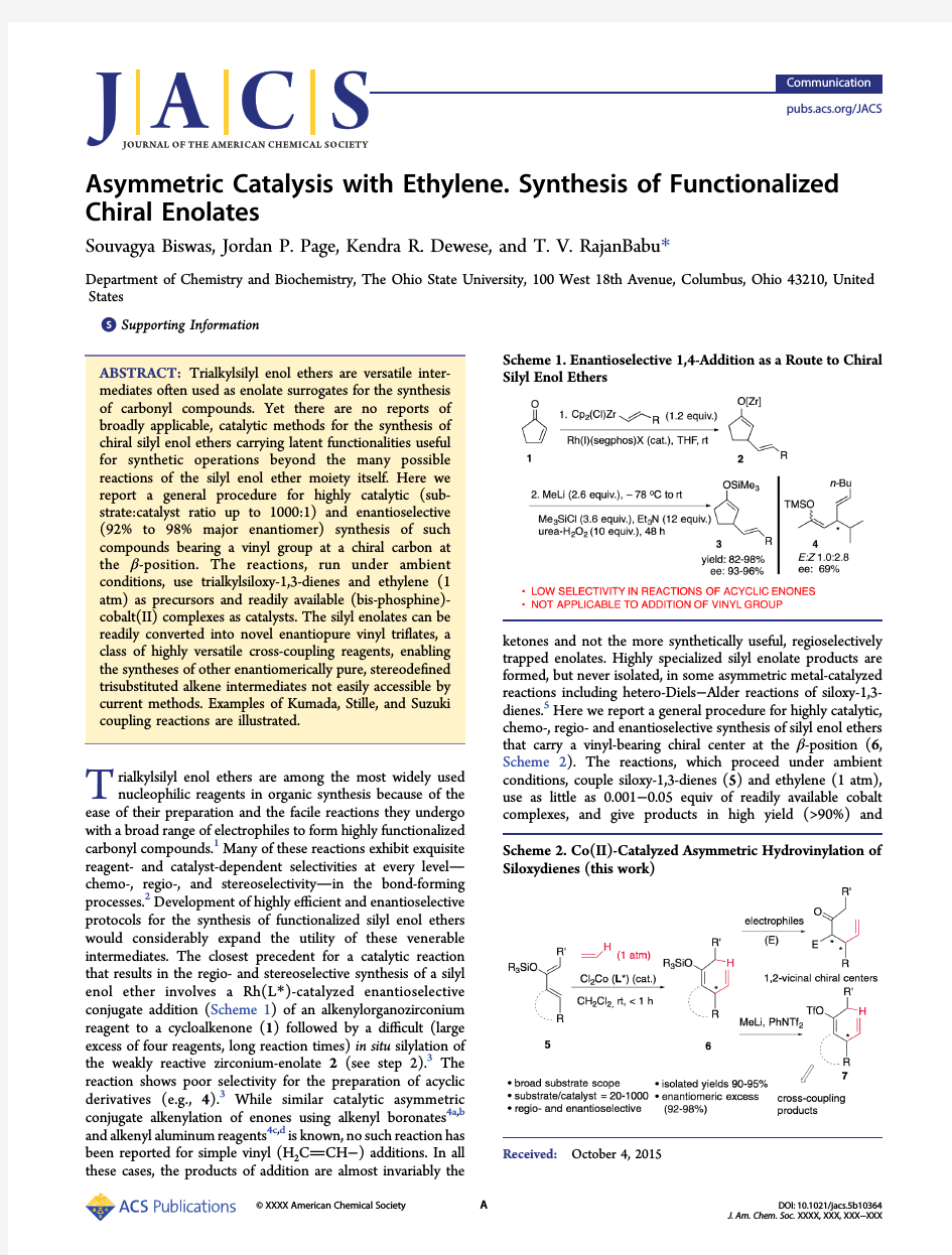 Asymmetric Catalysis with Ethylene. Synthesis of Functionalized