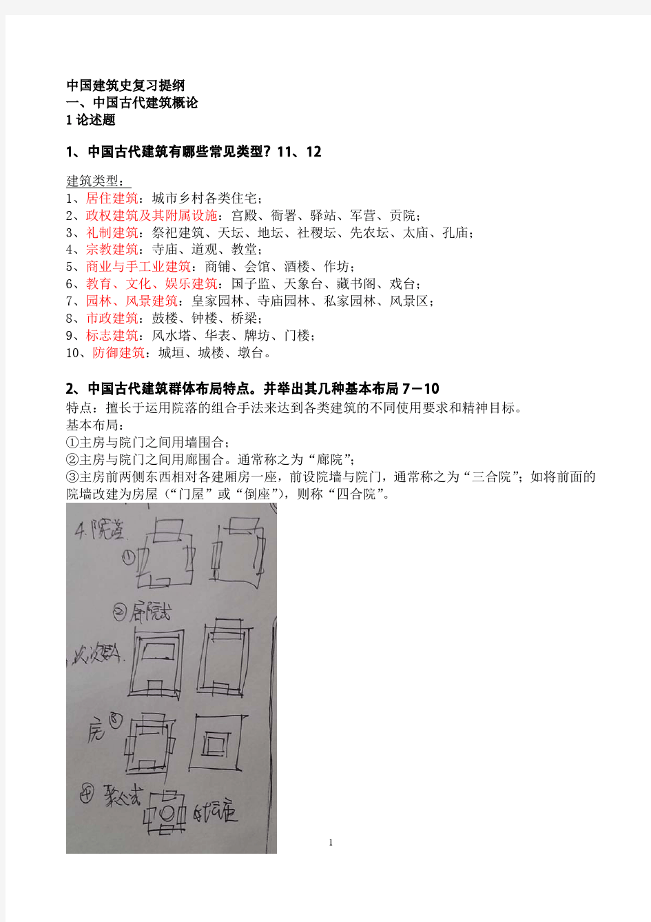 华南理工大学中国建筑史复习提纲(附提纲相关文字图片。考研或期末考试适用个人梳理)