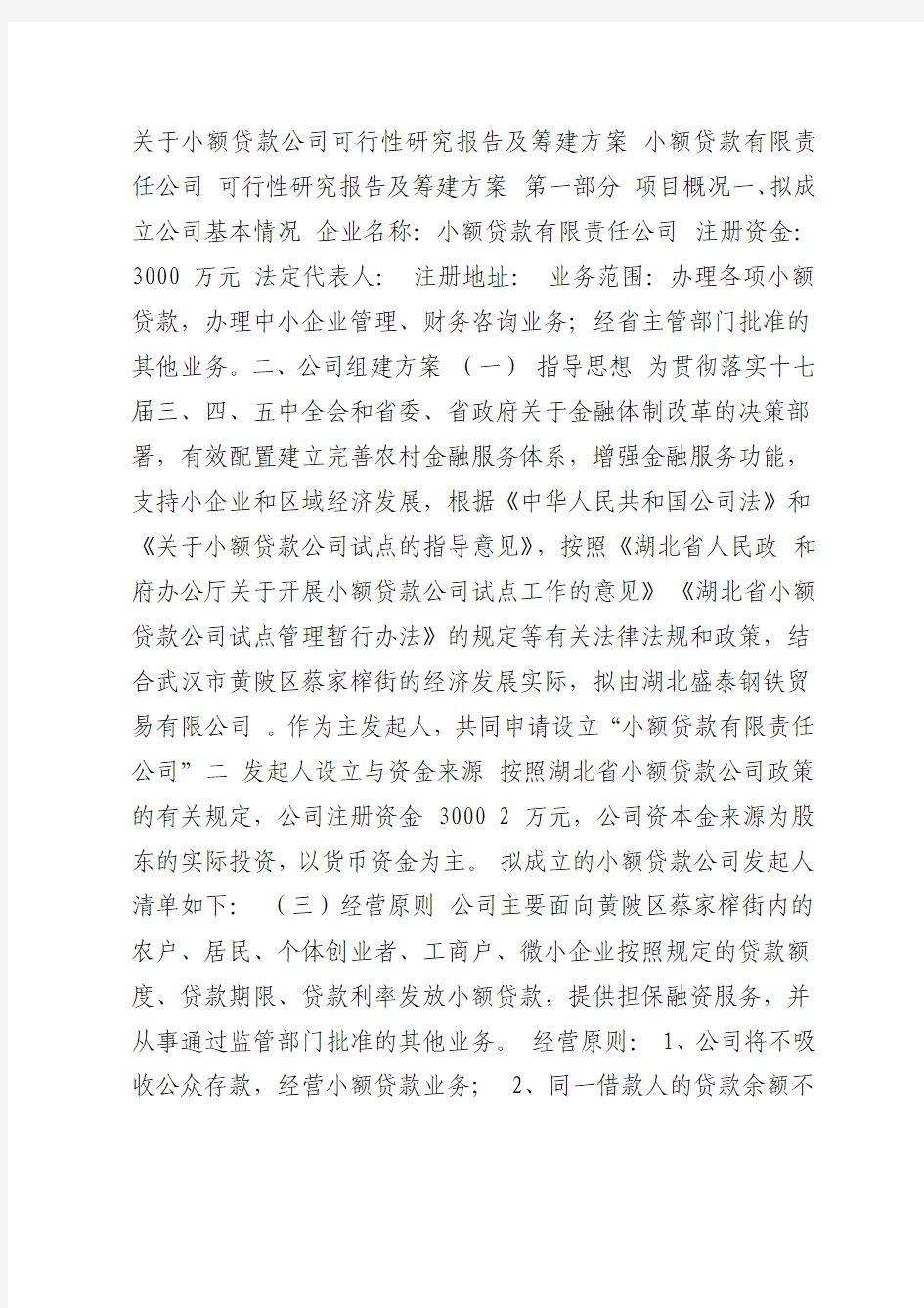 关于小额贷款公司可行性研究报告