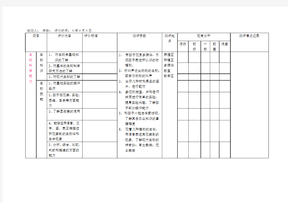 幼儿发展测评表