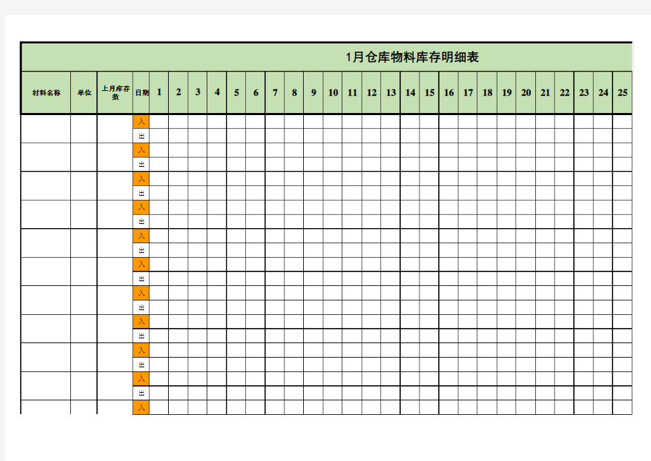 仓库物料库存明细表Excel模板