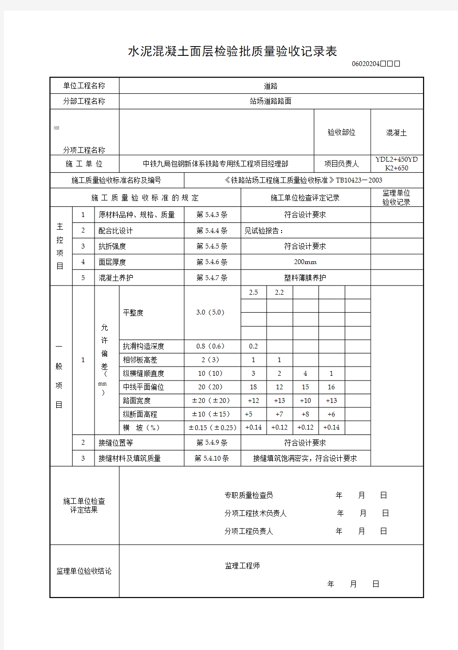 水泥混凝土路面检验批