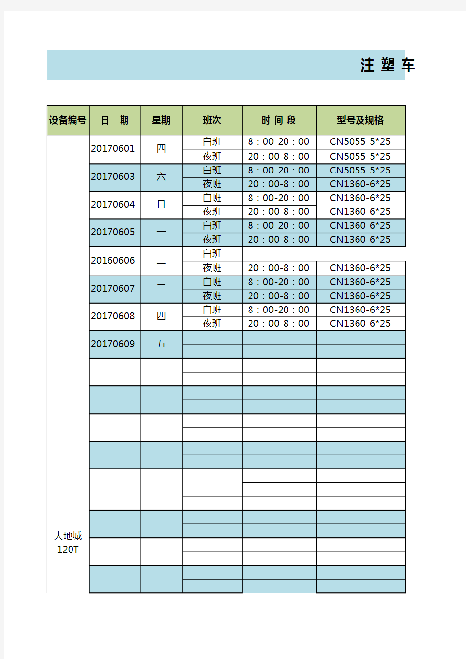 注塑车间生产日报表