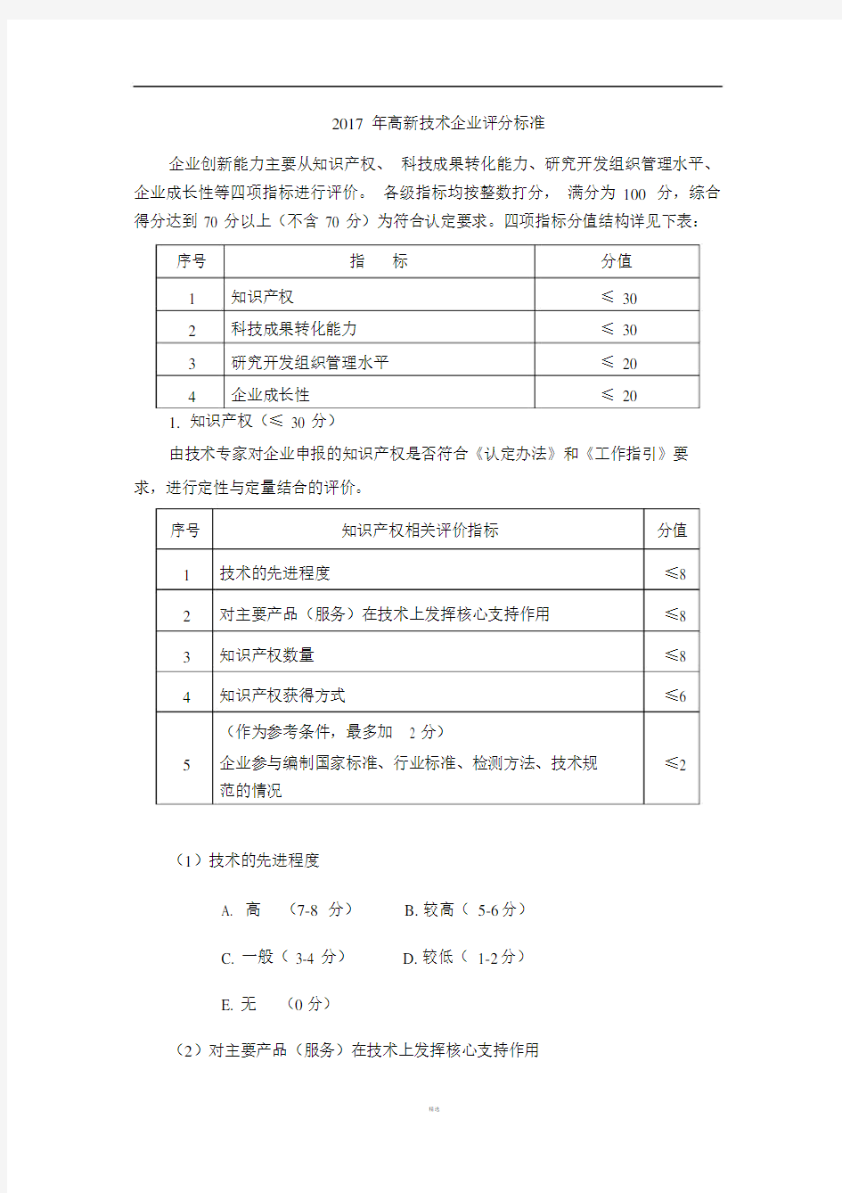 2017年高新技术企业评分标准.doc