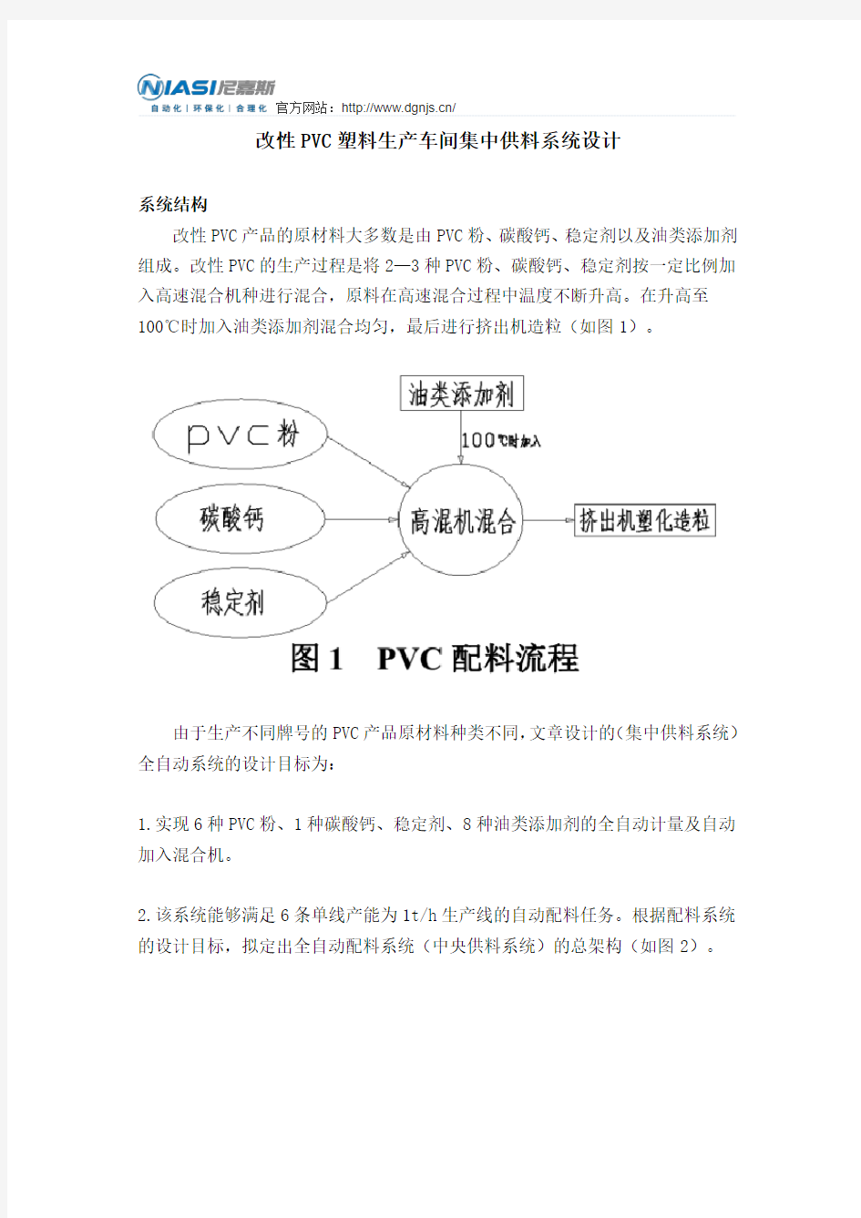 改性PVC塑料生产车间集中供料系统设计