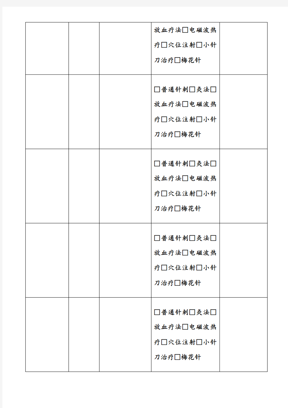 中医科物理治疗登记表