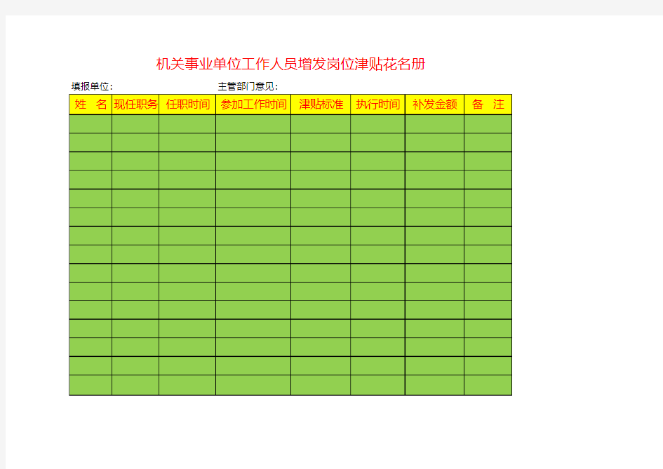 岗位津贴表格