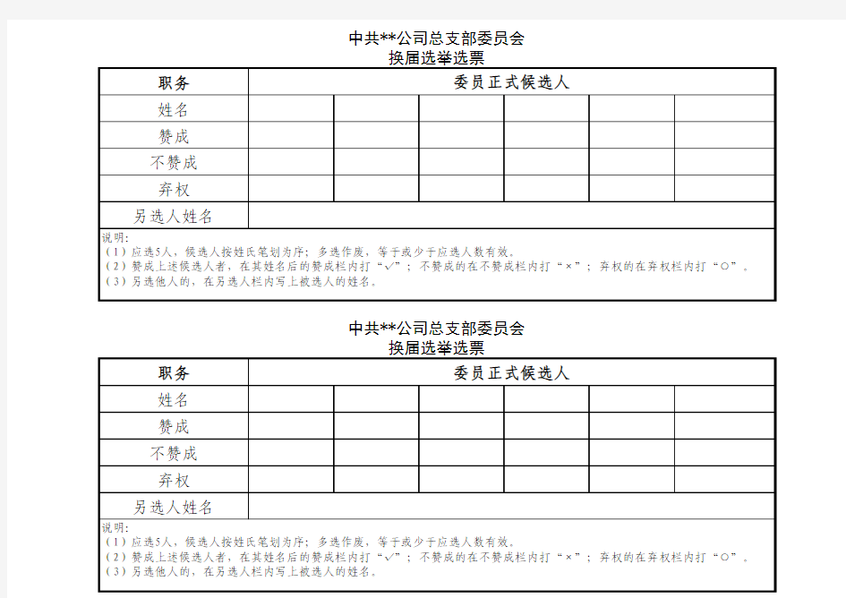 党支部换届选举的选票