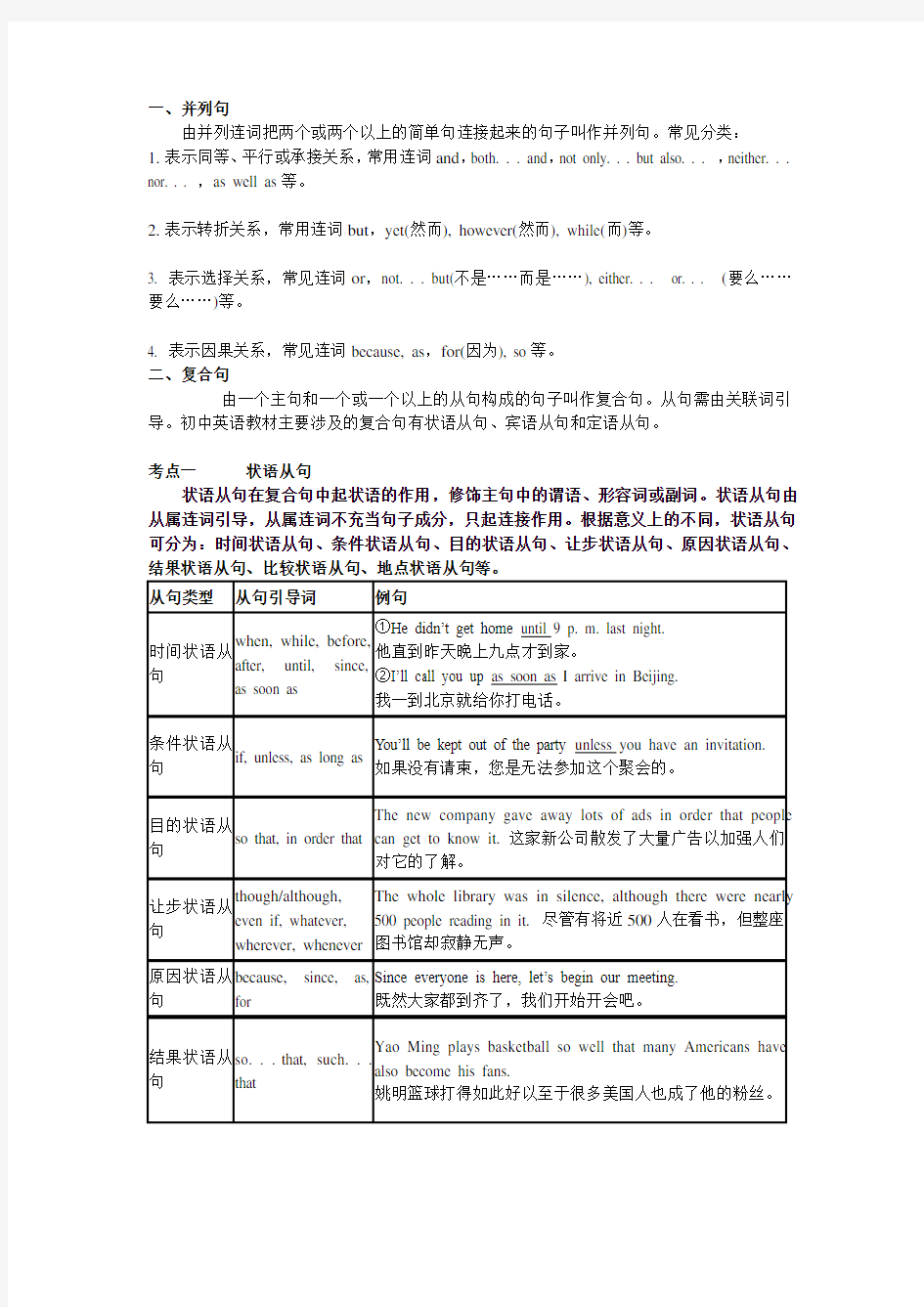 2015英语中考总复习-并列句和复合句句型结构及用法讲解