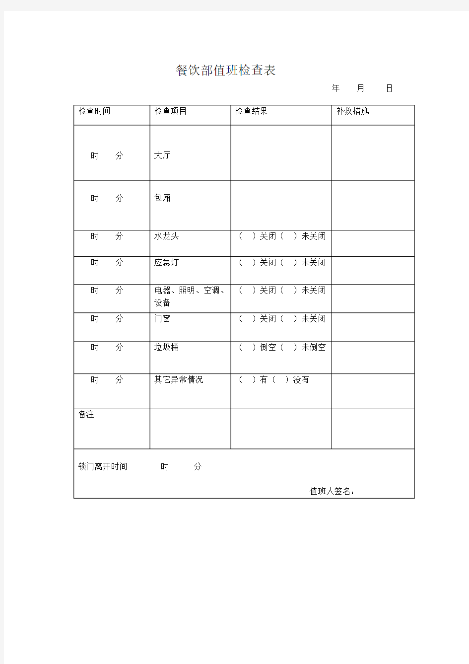 餐饮部值班表