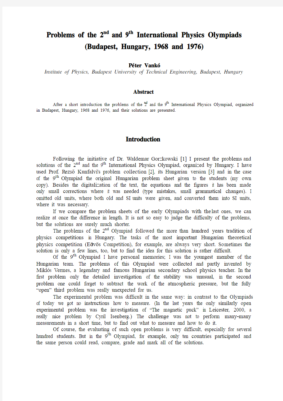 国际物理林匹克竞赛试题ipho_Problems of 2nd and 9th IPhO