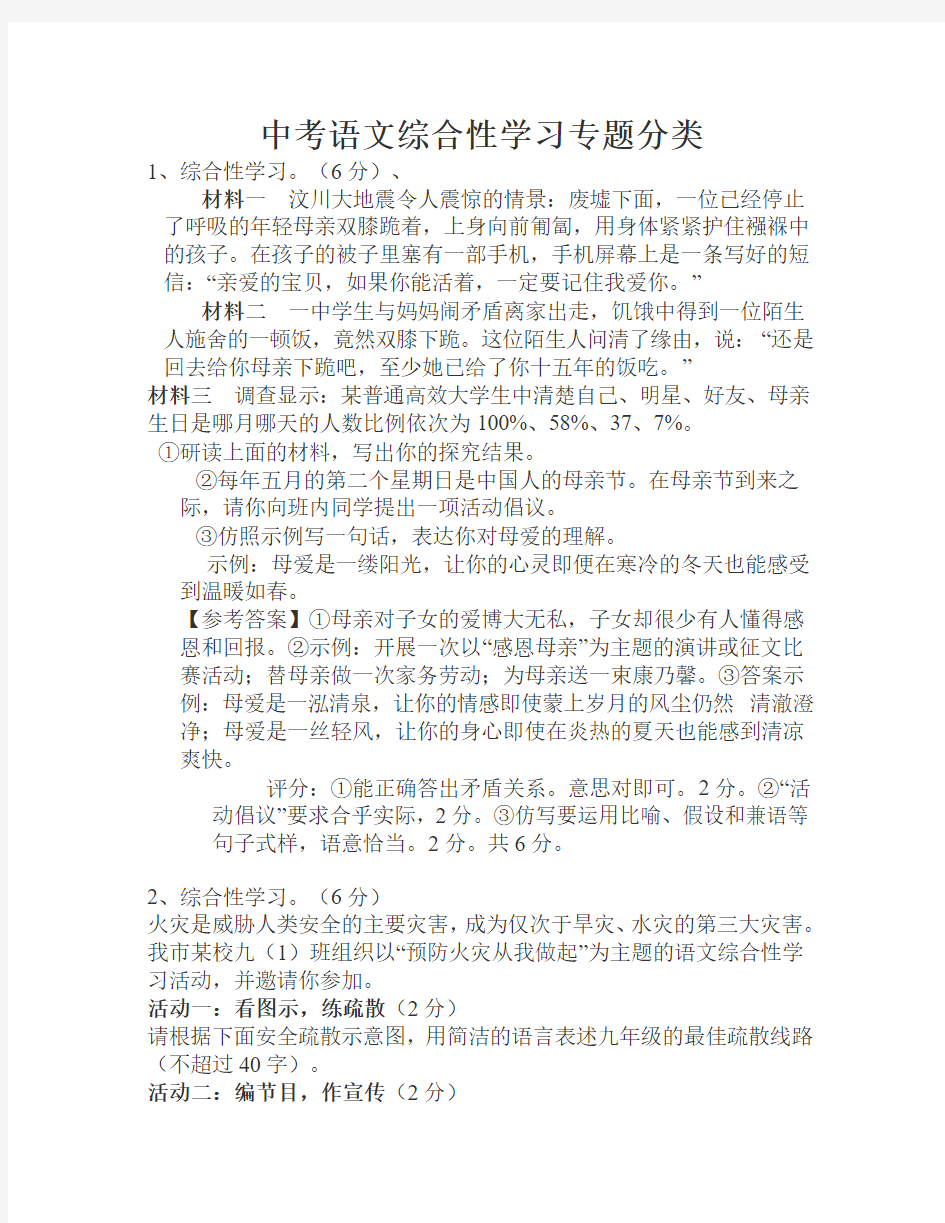 2011年中考语文综合性学习专题分类