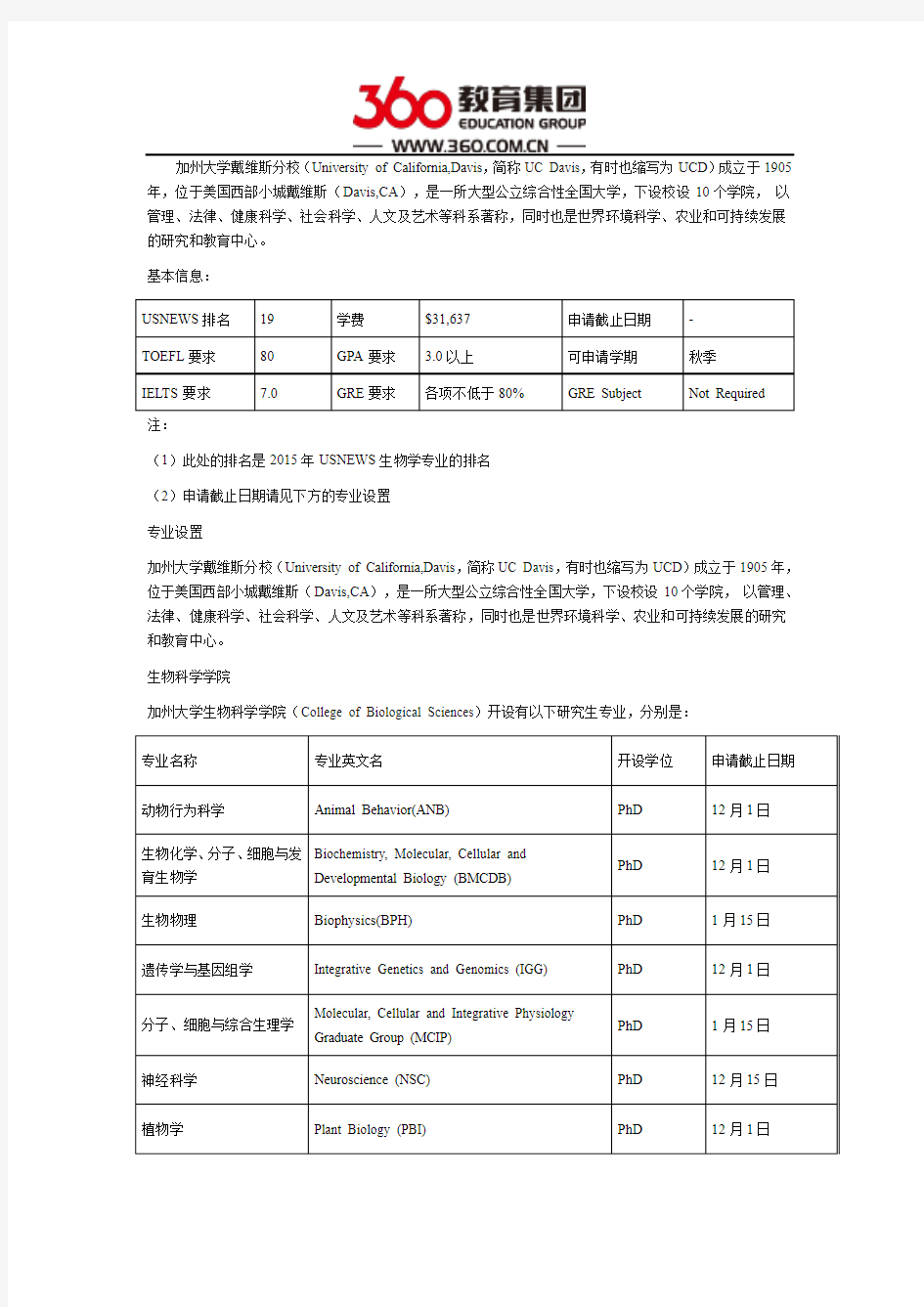 美国加州大学戴维斯分校之生物科学学院